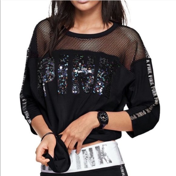 PINK Victoria's Secret Tops - ❌SOLD❌VS PINK mesh black sequin top S